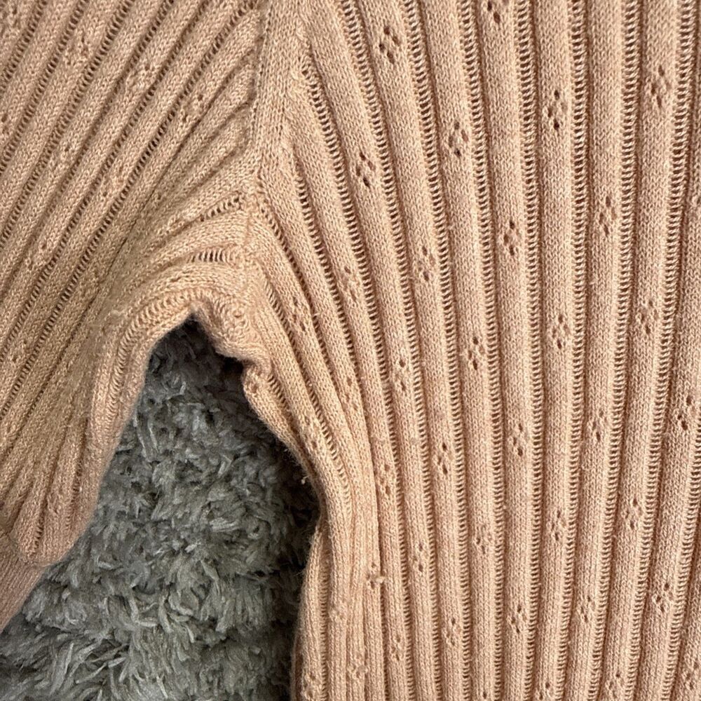 Gap Women’s Short Sleeve Pointelle Knit Sweater Ribbed Large Pastel Peach Pink - Picture 5 of 11